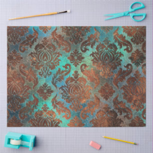 Copper Patina Rusted Damask  Tissue Paper