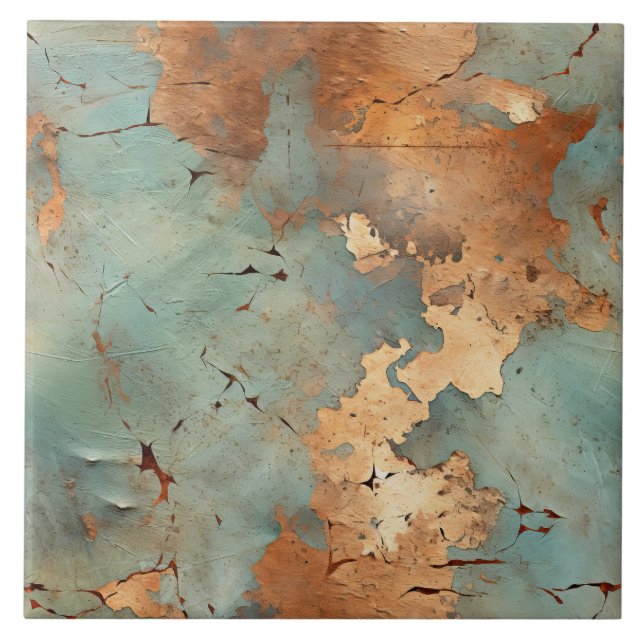 Copper Patina Rustic Metallic ceramic tile  (Front)