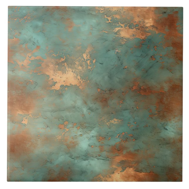Copper Patina Rustic Metallic ceramic tile  (Front)