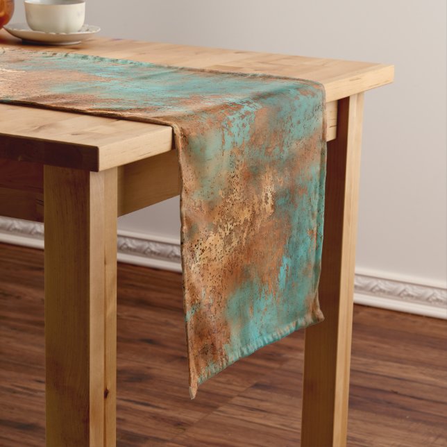 Copper Patina Rustic Metallic  Short Table Runner (In Situ)