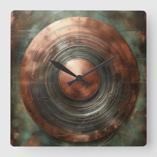 copper patina square wall clock (Front)