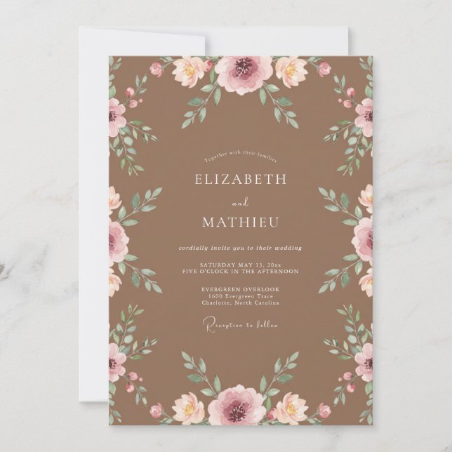 Copper Peach Ranunculus Eucalyptus Wedding Invitation (Front)