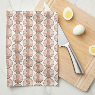 Copper Penny Coin Pattern – Lincoln Cent Design Tea Towel