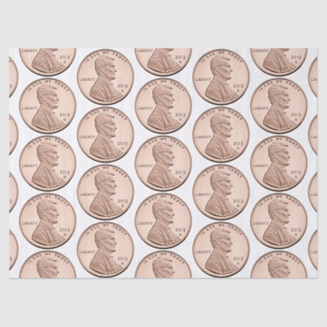 Copper Penny Coin Pattern – Lincoln Cent Design Tissue Paper (Front)