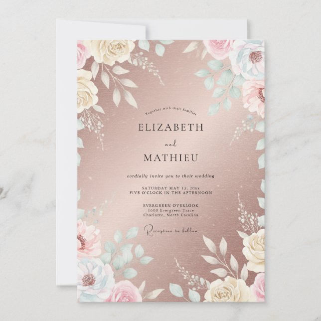 Copper Peony Leaf Wedding Invitation (Front)