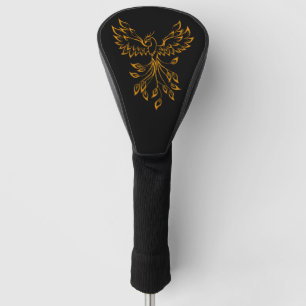 Copper Phoenix Rises on Black Golf Head Cover