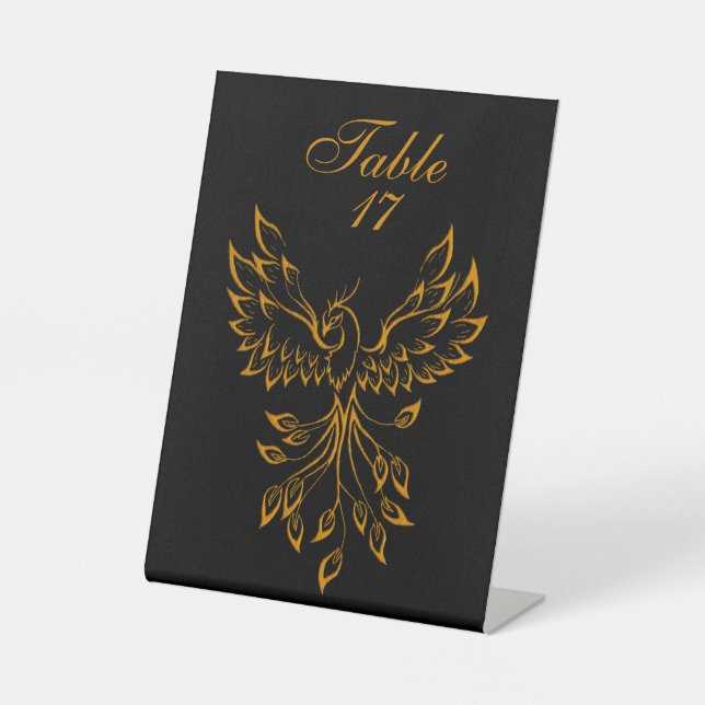 Copper Phoenix Rises on Black  Pedestal Sign (Front)