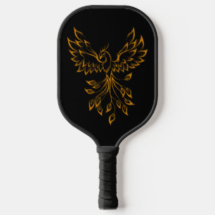 Copper Phoenix Rises on Black Pickleball Paddle