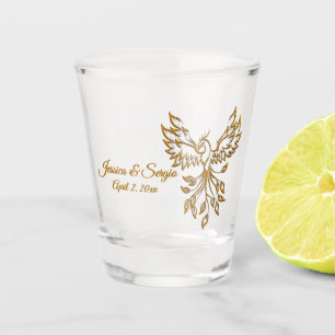 Copper Phoenix Rises on Black Shot Glass