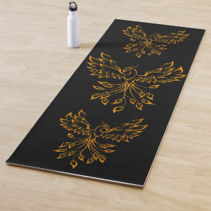Copper Phoenix Rises on Black Yoga Mat