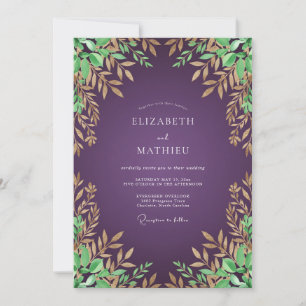 Copper Plum Foliage Eucalyptus Wedding Invitation