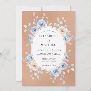 Copper Powder Blue Wildflower Wedding Invitation