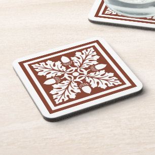 Copper Red Acorn and Leaf Tile Design Coaster