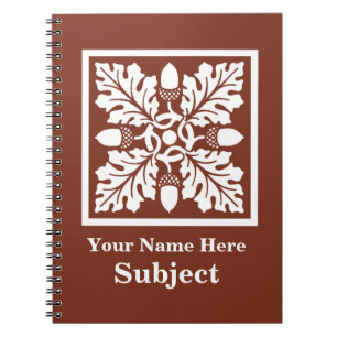 Copper Red Acorn and Leaf Tile Design Spiral Notebook