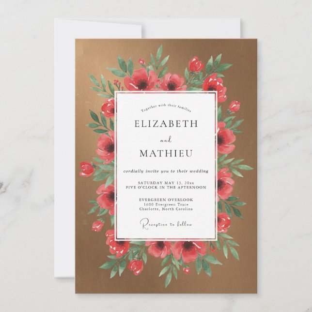 Copper Red Poppy Wedding Invitation (Front)
