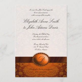 Copper Ribbon Damask Wedding Invitation