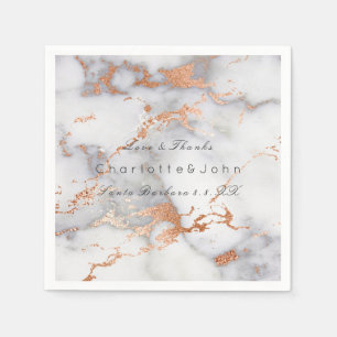 Copper Rose Coral Gold White Grey Marble Party Napkin