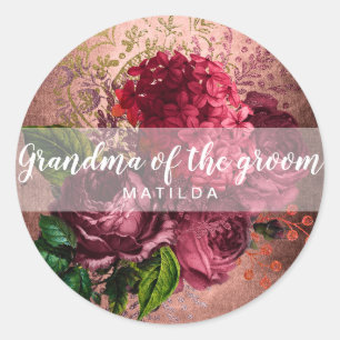 Copper rose gold floral grandma of the groom classic round sticker