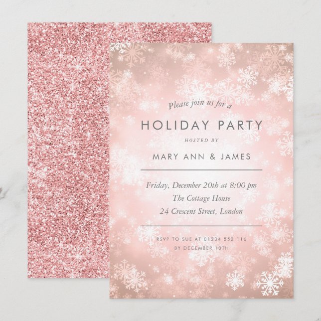 Copper Rose Gold Glitter Holiday Party  Invitation (Front/Back)