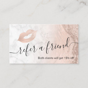 Copper rose gold glitter lips marble makeup artist referral card