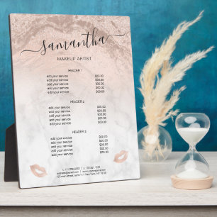 Copper rose gold glitter marble makeup services plaque