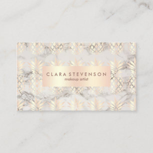 Copper rose gold pineapple marble makeup artist business card