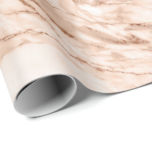 Copper Rose White Coral Blush Carrara Marble Stone Wrapping Paper (Roll Corner)