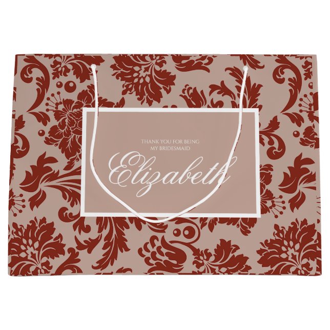 Copper rust damask large bridesmaid custom large gift bag (Front)