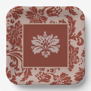 Copper rust damask paper plates