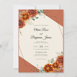Copper Rust Zinnia Eucalyptus Wedding Invitation