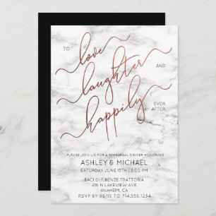 Copper Script Marble Black Rehearsal Dinner Invite