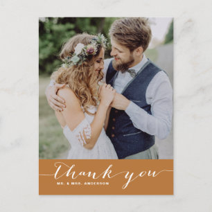 Copper Script Wedding Thank You Vertical Postcard