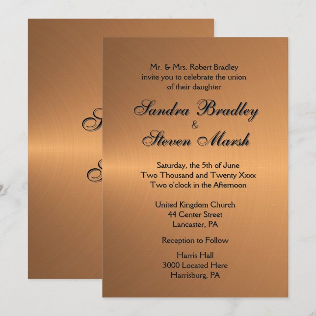 Copper Shine Wedding Invitation (Front/Back)