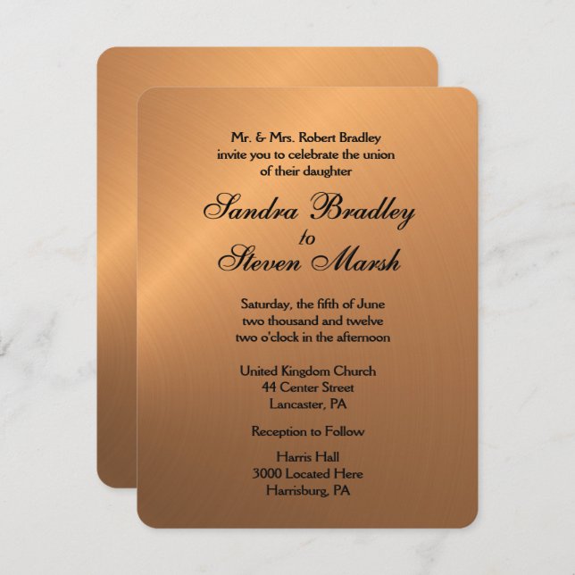 Copper Shine Wedding Invitation (Front/Back)