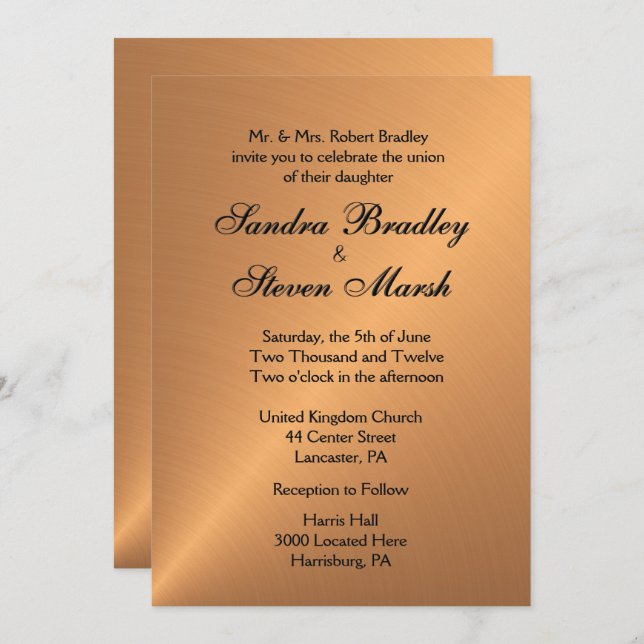 Copper Shine Wedding Invitation (Front/Back)
