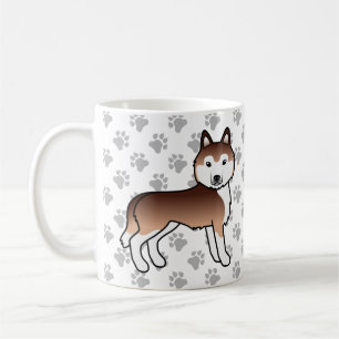 Copper Siberian Husky Cartoon Dog & Paws Coffee Mug