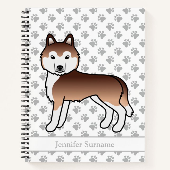 Copper Siberian Husky Cartoon Dog & Text Notebook (Front)