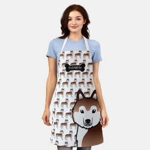 Copper Siberian Husky Cute Cartoon Dog & Name Apron