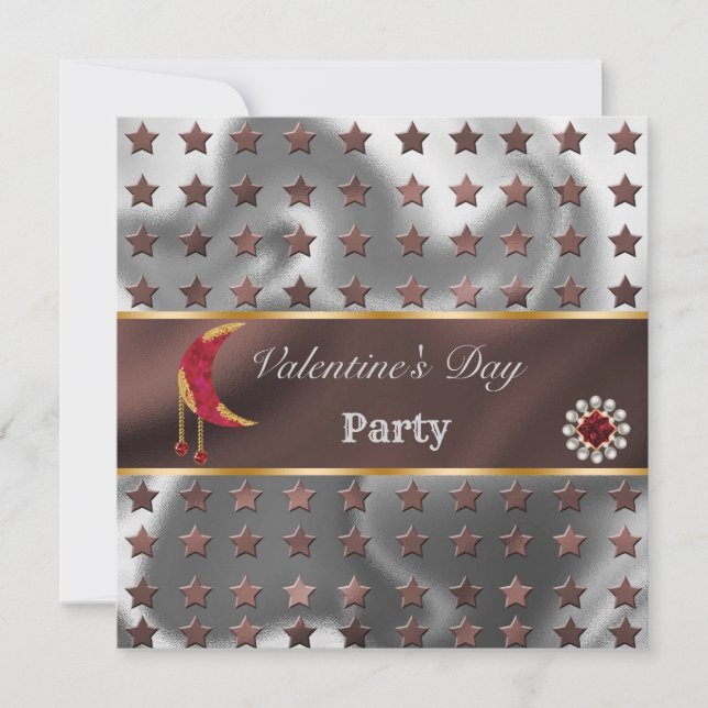 Copper Silver Foil Gold Glitter Red Moon Valentine Invitation (Front)
