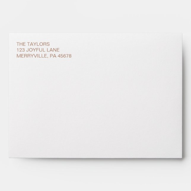 Copper Simple Modern Boho Return Address Christmas Envelope (Front)