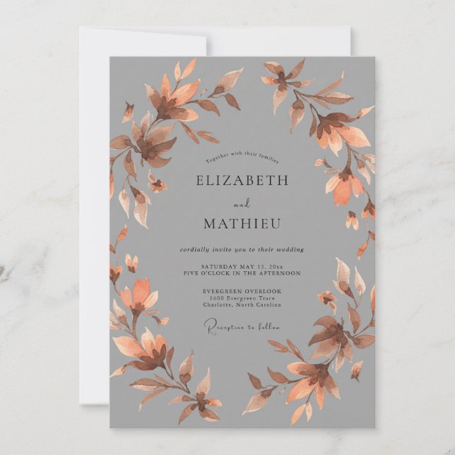 Copper Slate Leafy Wedding Invitation (Front)