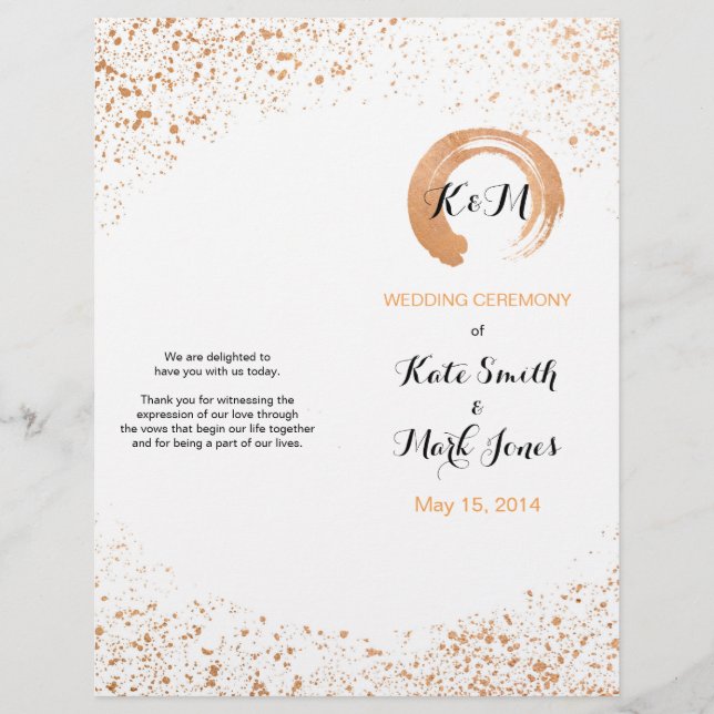 Copper Spray Wedding ceremony Order of service (Front)