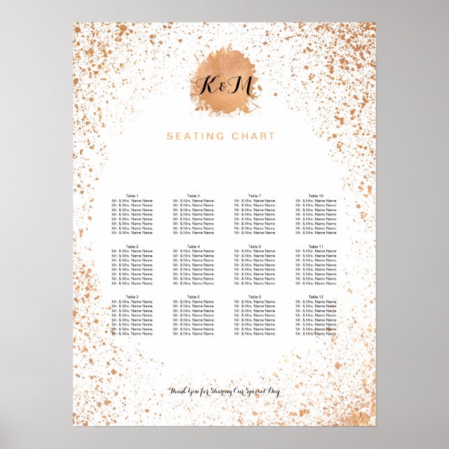 Copper Spray Wedding Reception Seating Chart (Front)