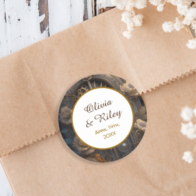 Copper Steampunk Unique Wedding   Classic Round Sticker (Creator Uploaded)
