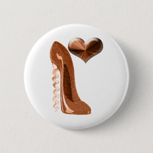 Copper Stiletto High Heel Shoe and 3D Heart 6 Cm Round Badge