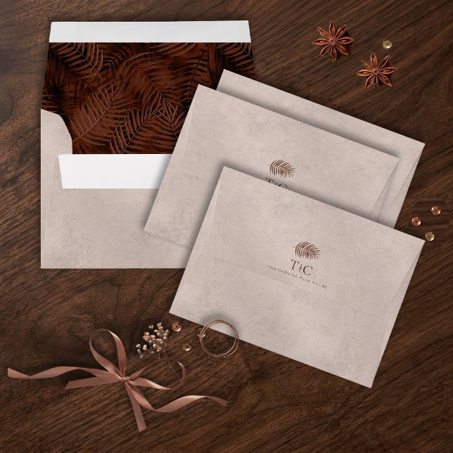 Copper Sunset Palm Leaf Pattern Blush ID1323 Envelope (Creator Uploaded)