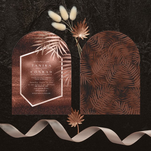 Copper Sunset Palms Wedding Dark Arch ID1323 Invitation (Creator Uploaded)
