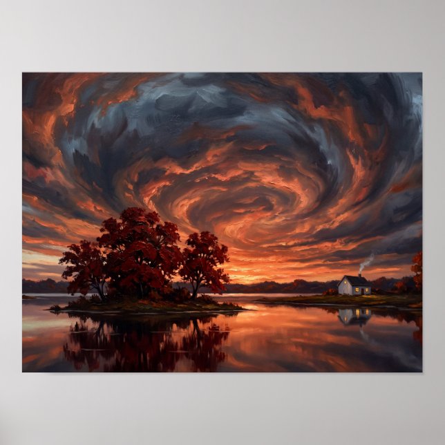 Copper Sunset Storm Vortex Art Poster (Front)