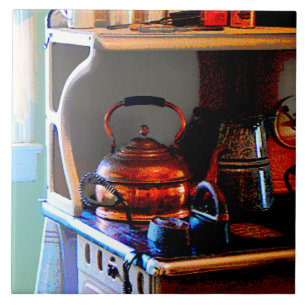 Copper Tea Kettle on Stove Tile