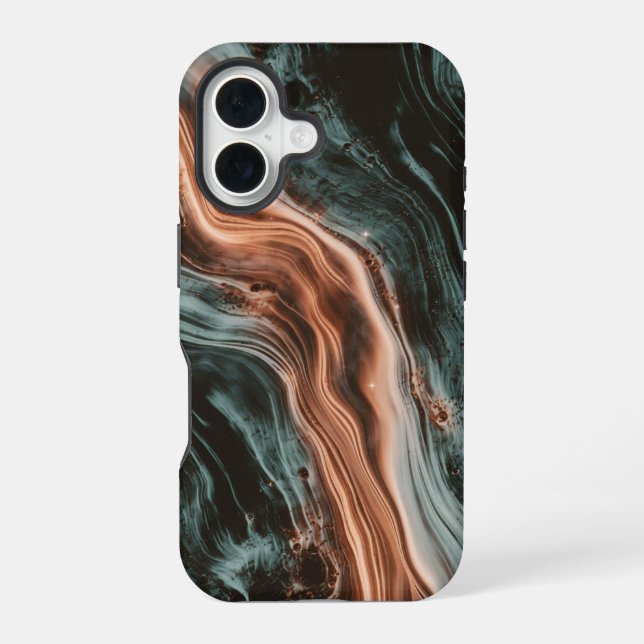 Copper & Teal Marble Flow iPhone 16 Case (Back)